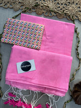 Baby Pink Handloom Cotton Saree With Butti Print Blouse